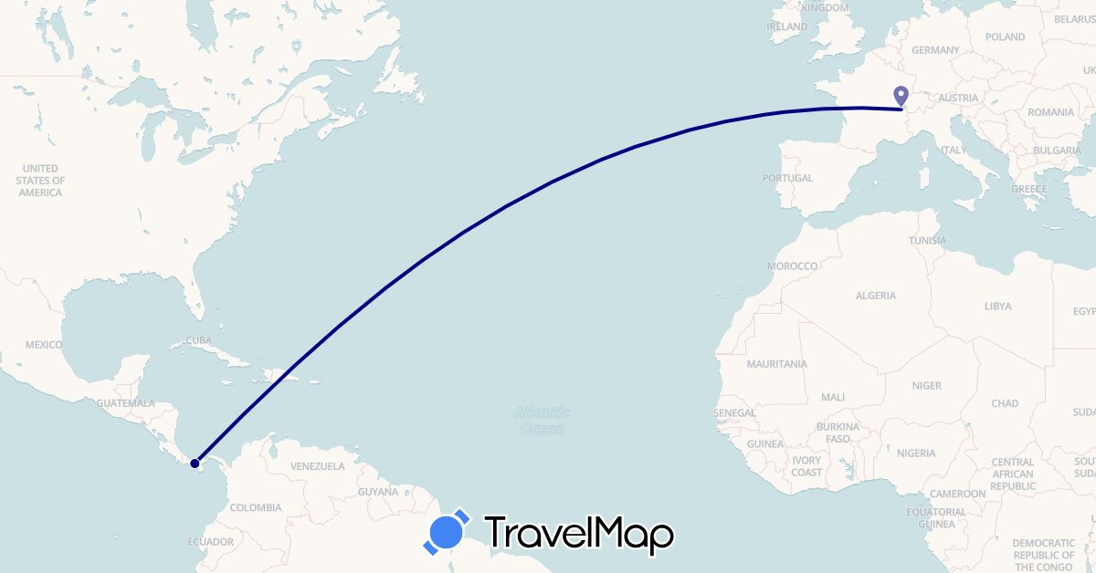 TravelMap itinerary: driving in Switzerland, Panama (Europe, North America)